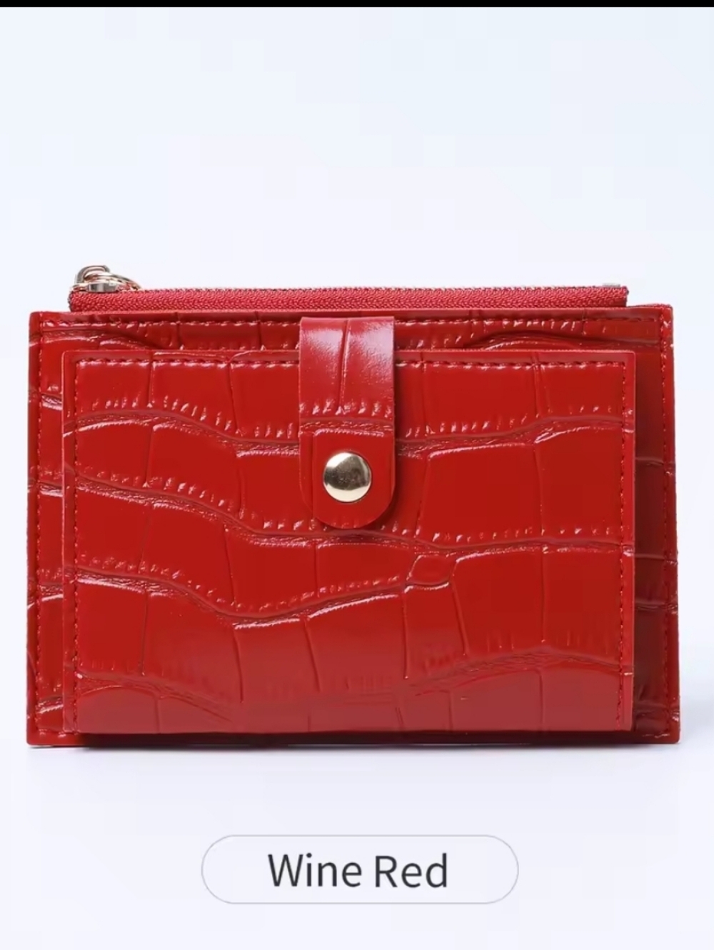 Wine Red Croc-Embossed Compact Wallet - Women